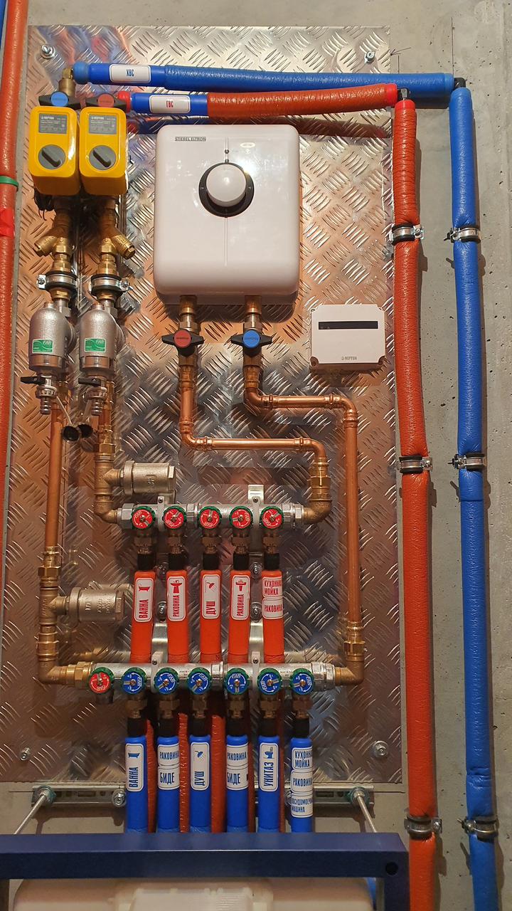 Проточный водонагреватель Stiebel Eltron, разводка с маркировкой каждой точки